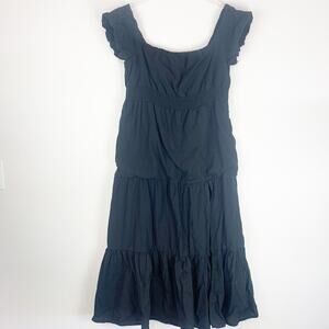 Showpo Dress Womens 16 Maxi Tiered‎ High Slip Boho Black Puff Sleeve Milkmaid